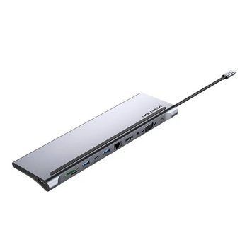 USB-хаб Vention Multi-function USB-C to HDMI/VGA/USB-C Gen 1/USB 3.0x2/USB 2.0/RJ45/SD/TF/TRRS 3.5mm/PD Docking Station 0.25m (THTHC) KOS-9870 фото