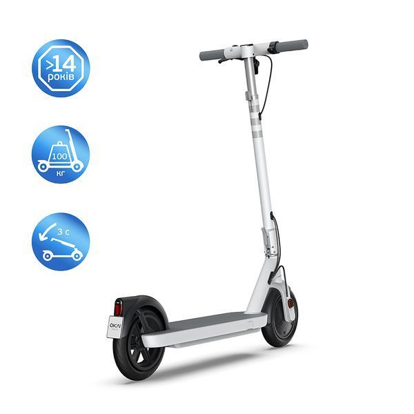Електросамокат OKAI ES10-NEON Lite White 9", 300(600)W, 7.8Ah, 30km, 25km\h, 20%, NFC, App, 15kg (ES10-W) KOS-23364 фото