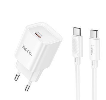 Мережевий зарядний пристрій з кабелем HOCO C146A Charm single port PD20W charger set (C to C) (EU) White (6942007630269) KOS-7451 фото