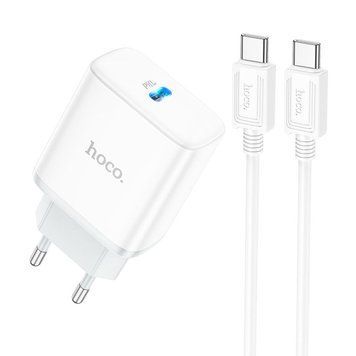 Мережевий зарядний пристрій з кабелем HOCO Stage single port charger set (Type-C to Type-C) (EU) White ( ) KOS-7452 фото
