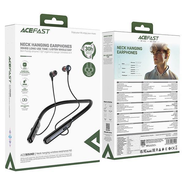 Бездротові спортивні навушники ACEFAST N5 neck hanging wireless earphones Black (6974316284192) KOS-13158 фото