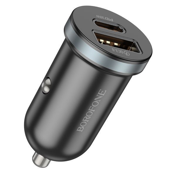 Автомобільний зарядний пристрій BOROFONE BZ22 Scenery dual port PD30W+QC3.0 car charger Black (6941991105180) KOS-25713 фото