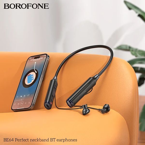 Бездротові спортивні навушники BOROFONE BE64 Perfect neckband BT earphones Black (6941991103704) KOS-18089 фото
