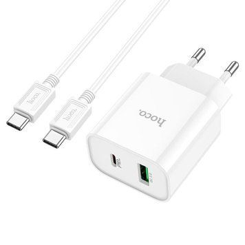 Мережевий зарядний пристрій з кабелем HOCO Plus Rapido. charger set(Type-C to Type-C) White ( ) KOS-3676 фото