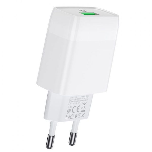 Мережевий зарядний пристрій HOCO C72Q Glorious single port QC3.0 charger 18W White (6931474732514) KOS-23531 фото