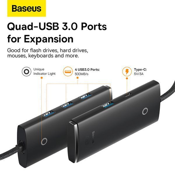 USB-хаб Baseus Lite Series Type-C HUB Adapter (Type-C to USB. ) Black ( ) KOS-2740 фото