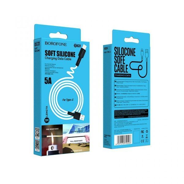 Кабель BOROFONE BX31 USB to Type-C 3A, 1m, silicone, TPE connectors, White (6931474710406) KOS-17682 фото