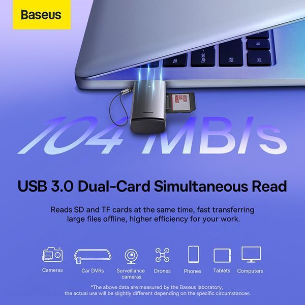 Кардрідер Baseus Lite Series USB-A to SD/TF Card Reader Grey (WKQX060013) KOS-2743 фото