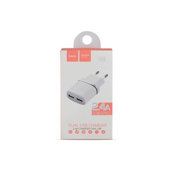 Мережевий зарядний пристрій HOCO C12 Smart dual USB charger 12W White (6957531047759) KOS-7486 фото