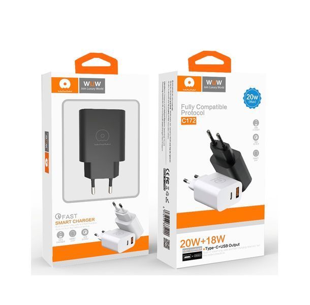Мережевий зарядний пристрій WUW-C172 20W PD USB-C + USB QC3.0 18W white (6972573335381) KOS-9011 фото