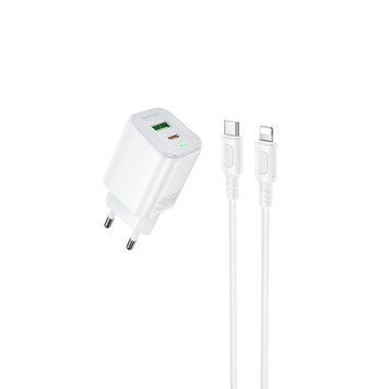 Мережевий зарядний пристрій з кабелем BOROFONE Star. charger set (C to iP) (EU) White ( ) KOS-37268 фото