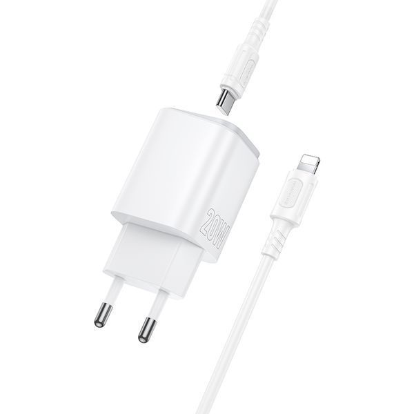 Мережевий зарядний пристрій з кабелем BOROFONE Star. charger set (C to iP) (EU) White ( ) KOS-37268 фото