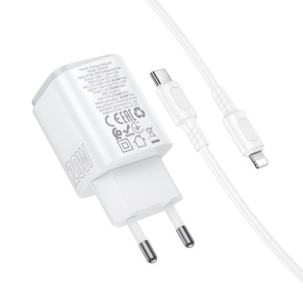Мережевий зарядний пристрій з кабелем BOROFONE Star. charger set (C to iP) (EU) White ( ) KOS-37268 фото