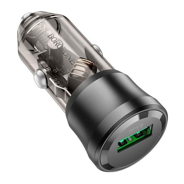 Автомобільний зарядний пристрій BOROFONE BZ23 Noble single-port QC3.0 car charger Transparent Black (6941991106903) KOS-6149 фото