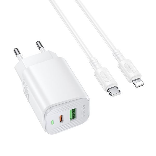 Мережевий зарядний пристрій з кабелем BOROFONE Star. charger set (C to iP) (EU) White ( ) KOS-37268 фото