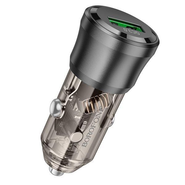 Автомобільний зарядний пристрій BOROFONE BZ23 Noble single-port QC3.0 car charger Transparent Black (6941991106903) KOS-6149 фото