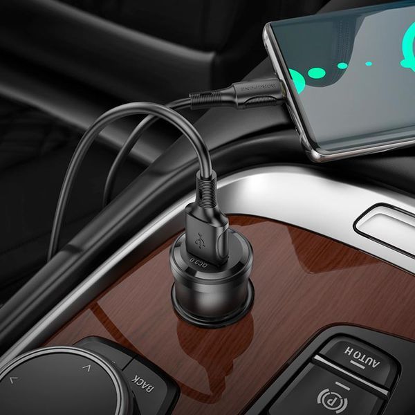 Автомобільний зарядний пристрій BOROFONE BZ23 Noble single-port QC3.0 car charger Transparent Black (6941991106903) KOS-6149 фото