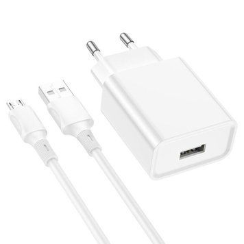 Мережевий зарядний пристрій з кабелем BOROFONE BA74A Aspirer single port charger set(Micro) White (6974443388664) KOS-3707 фото