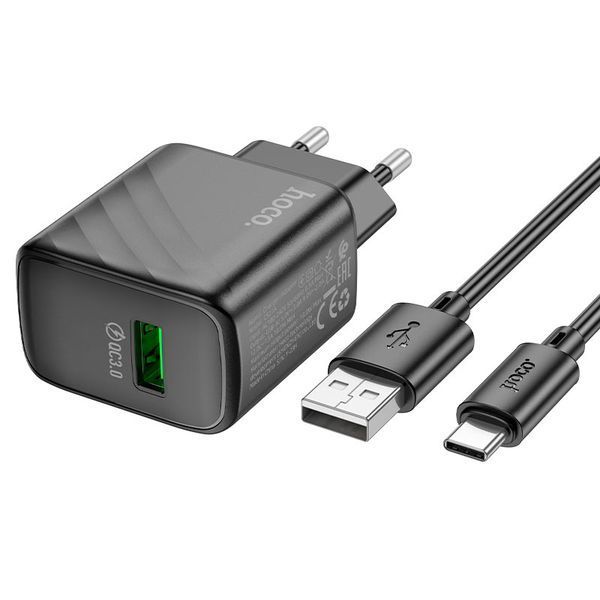 Мережевий зарядний пристрій з кабелем HOCO Rich single port. charger set (Type-C)(EU) Black ( ) KOS-10399 фото