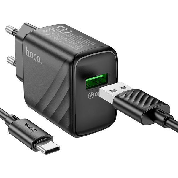 Мережевий зарядний пристрій з кабелем HOCO Rich single port. charger set (Type-C)(EU) Black ( ) KOS-10399 фото