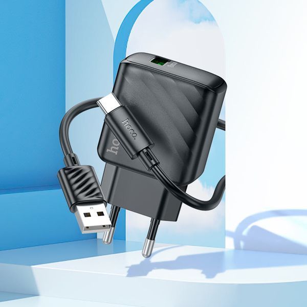 Мережевий зарядний пристрій з кабелем HOCO Rich single port. charger set (Type-C)(EU) Black ( ) KOS-10399 фото