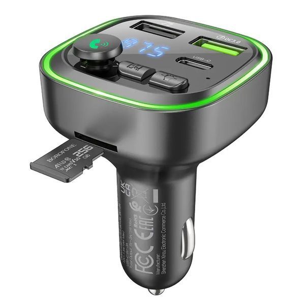 АЗП з FM-модулятором BOROFONE BC48 Broad QC3.0 car BT FM transmitter 18W Black (6941991104039) KOS-13964 фото