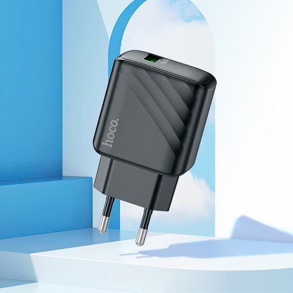 Мережевий зарядний пристрій з кабелем HOCO Rich single port. charger set (Type-C)(EU) Black ( ) KOS-10399 фото