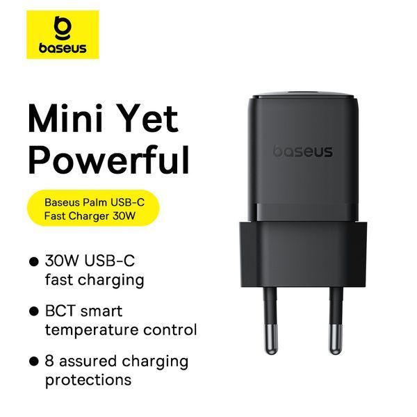 Мережевий зарядний пристрій Baseus Palm Fast Charger EU Cluster Black (P ) KOS-7530 фото