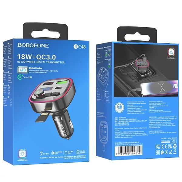 АЗП з FM-модулятором BOROFONE BC48 Broad QC3.0 car BT FM transmitter 18W Black (6941991104039) KOS-13964 фото