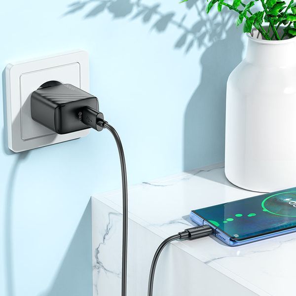 Мережевий зарядний пристрій з кабелем HOCO Rich single port. charger set (Type-C)(EU) Black ( ) KOS-10399 фото
