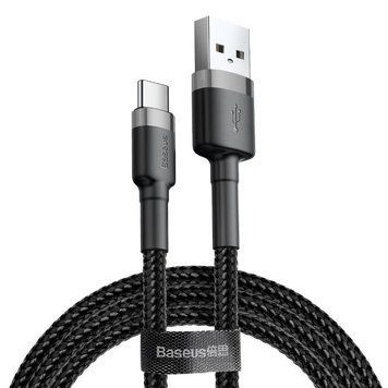 Кабель Baseus Cafule Cable USB For Type-C 3A 2m Gray+Black (CATKLF-CG1) KOS-182 фото