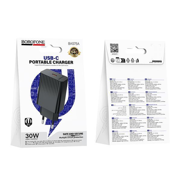 Мережевий зарядний пристрій BOROFONE BAS75A Source single port PD30W charger Black (6941991122811) KOS-37205 фото
