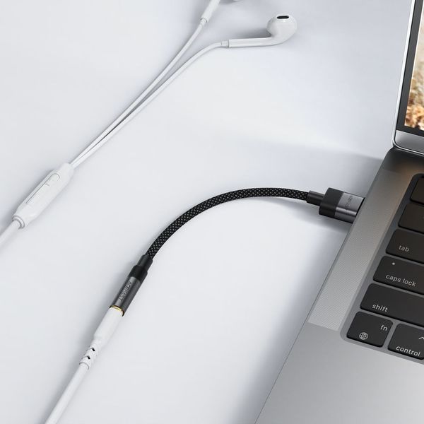 Аудіокабель ACEFAST J13 USB-A to 3.5mm female, nylon braid, 0.15m, Black (6974316285298) KOS-36571 фото
