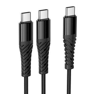Кабель HOCO X123 Victory 2-in-1 charging cable(C to C+C) Black (6942007663595) KOS-37441 фото