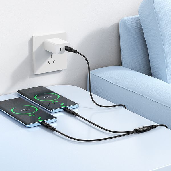 Кабель HOCO X123 Victory 2-in-1 charging cable(C to C+C) Black (6942007663595) KOS-37441 фото