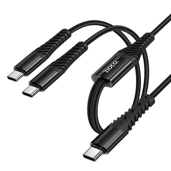 Кабель HOCO X123 Victory 2-in-1 charging cable(C to C+C) Black (6942007663595) KOS-37441 фото