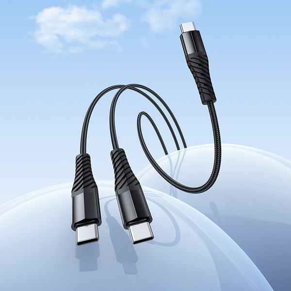 Кабель HOCO X123 Victory 2-in-1 charging cable(C to C+C) Black (6942007663595) KOS-37441 фото