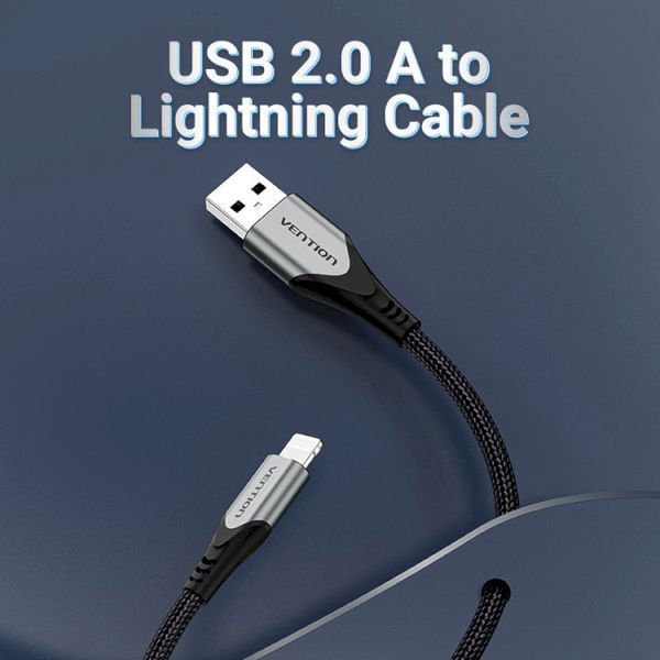 Кабель Vention USB 2.0 A to Lightning Cable 1M Gray Aluminum Alloy Type (LABHF) (LABHF) KOS-850 фото