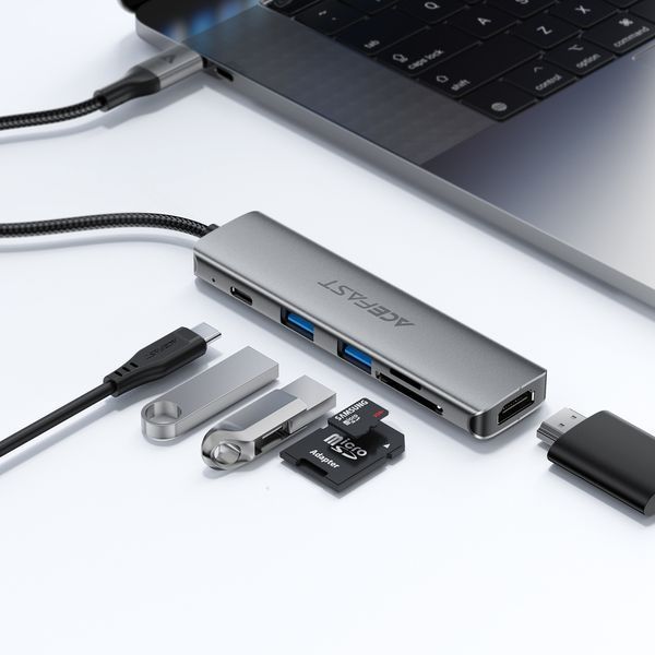 USB-хаб ACEFAST J18 USB-C 6-in-1 HUB docking station Metal Gray (6974316285939) KOS-37410 фото