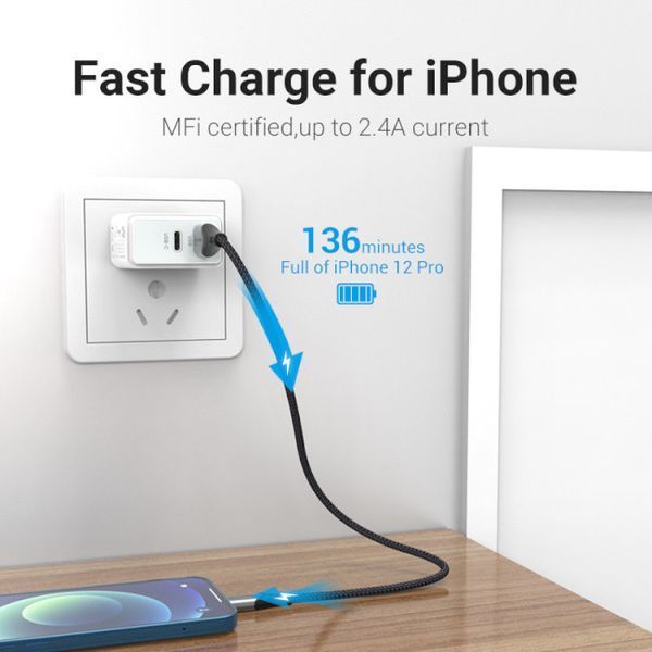 Кабель Vention USB 2.0 A to Lightning Cable 1M Gray Aluminum Alloy Type (LABHF) (LABHF) KOS-850 фото