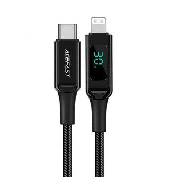 Кабель ACEFAST C6-01 Type-C to iP, 3A, 30W, 1.2m, nylon, zinc connectors, Black (6974316281030) KOS-1633 фото