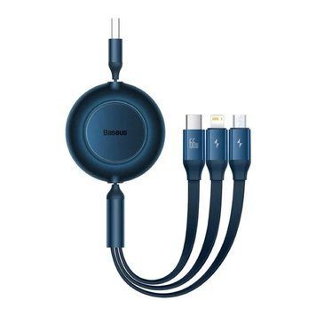Кабель Baseus Bright Mirror Series Retractable Fast Charging Data Cable USB to M+L+C. Blue ( ) KOS-7605 фото