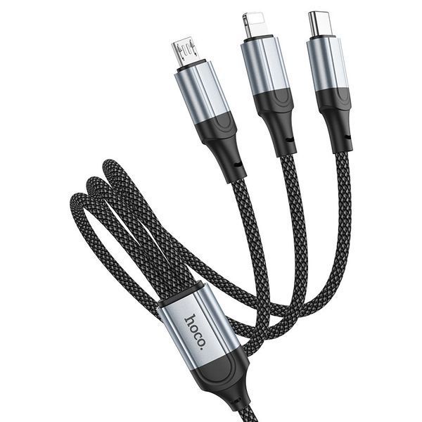 Кабель HOCO X102 Fresh 3-in-1 charging data cable (iP+Micro+Type-C) Black (6942007608794) KOS-20767 фото