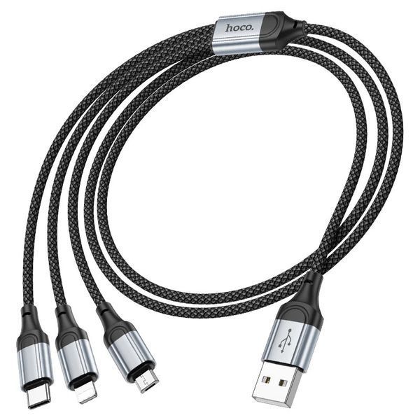 Кабель HOCO X102 Fresh 3-in-1 charging data cable (iP+Micro+Type-C) Black (6942007608794) KOS-20767 фото