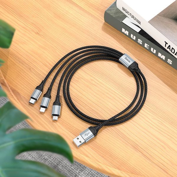 Кабель HOCO X102 Fresh 3-in-1 charging data cable (iP+Micro+Type-C) Black (6942007608794) KOS-20767 фото