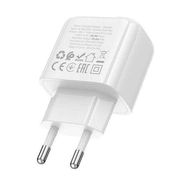 Мережевий зарядний пристрій BOROFONE BAS43A Potential single-port PD20W charger(EU) White (6941991113819) KOS-18829 фото