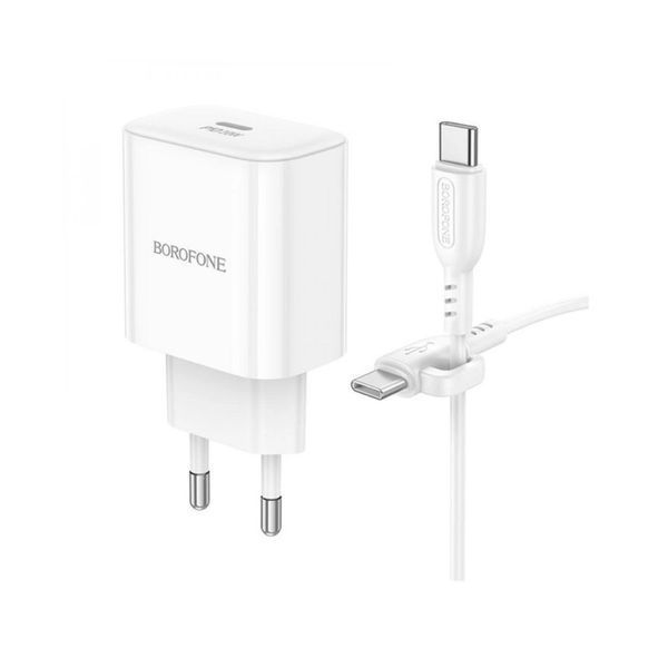 Мережевий зарядний пристрій з кабелем BOROFONE BA81A single port PD20W charger set (Type-C to Type-C) (EU) White (6941991108204) KOS-7997 фото