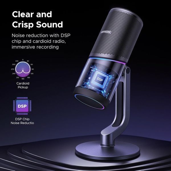 Мікрофон настільний UGREEN CM769 Desktop RGB 24-bit 96kHz ANS (USB-A) Вark Пray (UGR-35629) KOS-32392 фото