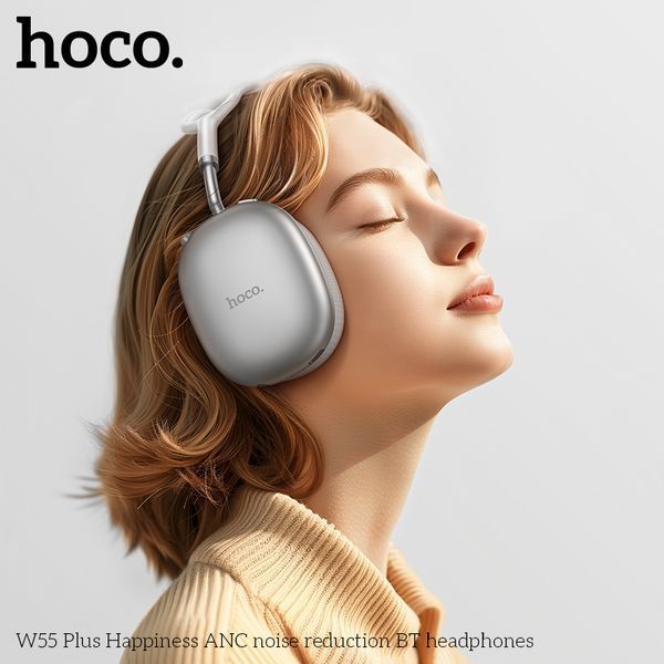 Бездротові накладні навушники HOCO W55 Plus Happiness ANC noise reduction BT headphones Silver (6942007638548) KOS-12767 фото