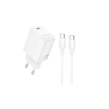 Мережевий зарядний пристрій з кабелем BOROFONE Fuente single-port charger set (C to C) (EU) White ( ) KOS-5282 фото